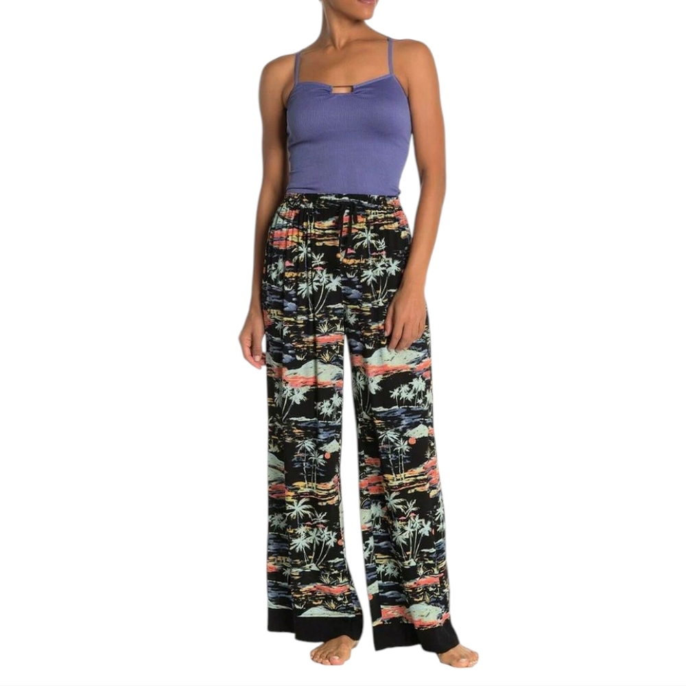 Free People Women's Palazzo Pants NWT Wide Leg‎ Hawaiian Tropical Beach Large